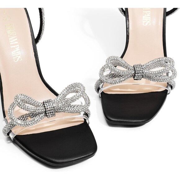 Dream Pairs Women Black Faux Leather Double Bowknots Square Toe Slingback Heels - Picture 5 of 7